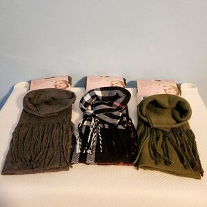 3pk Very Soft Green Gray Black White Red Plaid Winter Scarf Long